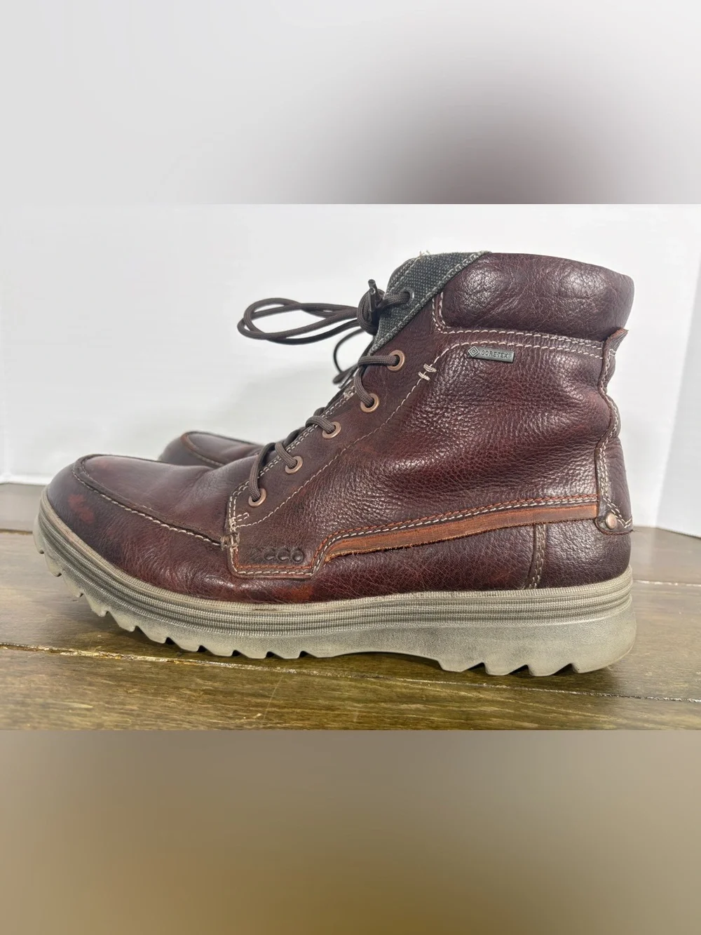 ECCO Men's Darren Gore-Tex Moc Toe Leather Boots Size 43 in Brown